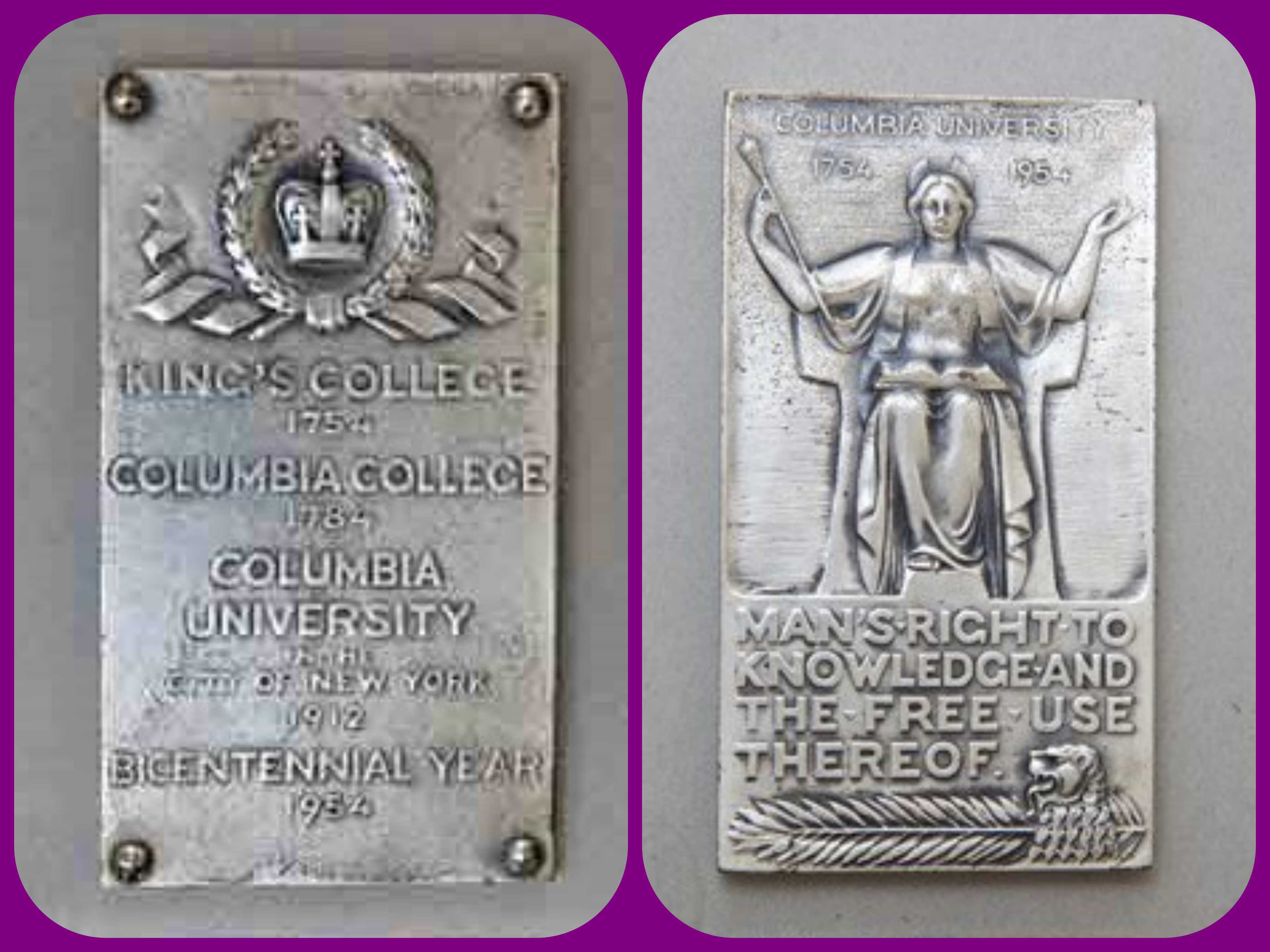 2 عدد مدال یادبود به مناسبت دویست سالگی دانشگاه کُلمبیا